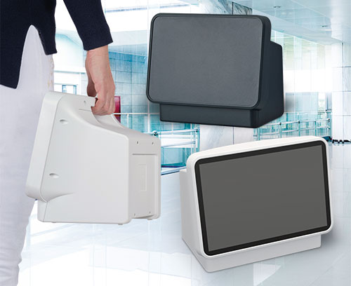New table-top enclosure series with integrated handle for large-format installations.