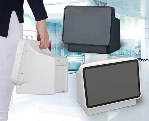 New table-top enclosure series with integrated handle for large-format installations.