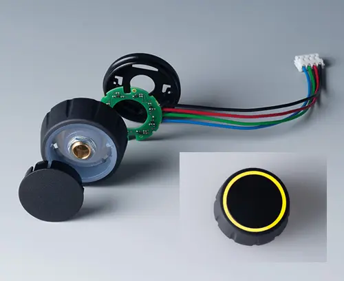 Individual parts of CONTROL-KNOBS with RGB backlight, illumination on top surface