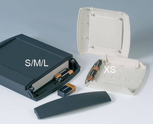 Battery compartment S, M & L for 2 x AA or 1 x 9 V cells; battery compartment XS for 2 x AA cells